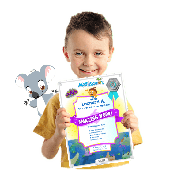 boy holding Mathseeds certificate