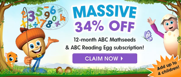 MASSIVE 34% OFF a 12-Month Subscription. ABC Reading Eggs and ABC Mathseeds. Includes up to 4 children. Claim Now